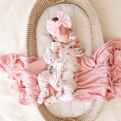 Ruffled Zippered One Piece | Vintage Pink Rose | Baby Girl One Piece