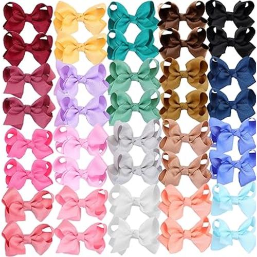 40PCS 3Inch Hair Bows for Girls,Hand-made Grosgrain Ribbon Hair Bow Alligator Clips Hair Accessories for Toddlers Baby Girls Kids Teens in Pairs