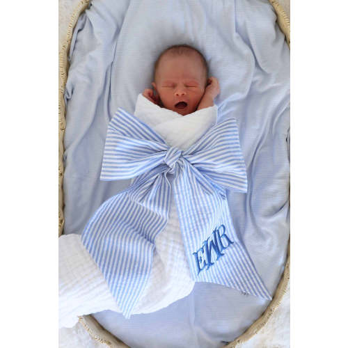 Personalized Newborn Bow Sash | Seersucker