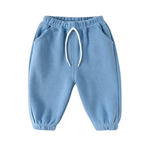 Kids Toddler Baby Boys Girls Joggers Pants Cotton Soild Color Sweatpants Elastic Waist Sport Jogger Warm Clothes (Blue, 18-24 Months)