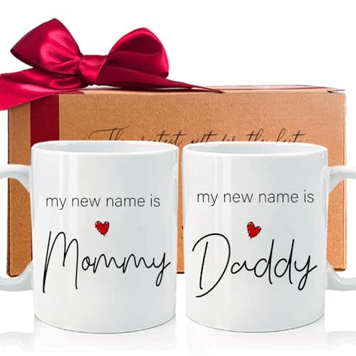 New Parents Pregnancy Announcement, First Time Mommy Daddy to Be Mug Set Gifts, Gifts for to Be New Name is Mommy Daddy, New Parents Mothers Day Mug Gifts-185(a)