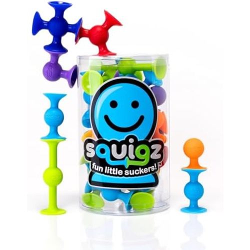Fat Brain Toys Squigz Starter Set, 24 Piece Suction Bath Toys, Sensory Toys for Kids 3 and Up