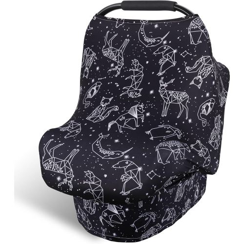 Rquite All-in-1 Car Seat Cover Baby, Carseat Covers for Girl Boy, Stretchy Soft Infant Car Seat Cover, Multi-use Baby Carrier Cover, Car Seat Canopy, Stroller Sun Shade, Nursing Breastfeeding Cover