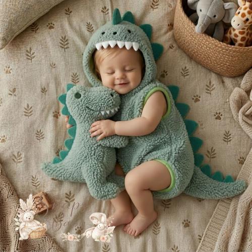 Baby Dinosaur Costume Romper, Hooded Infant Dino Outfit, Photography Prop
