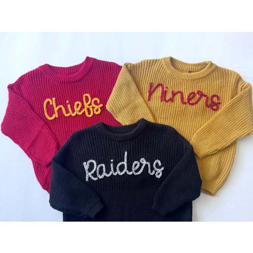Embroidered Football, Basketball, Baseball, Soccer, Hockey Sport Team Baby/Toddler knit Sweater outfit Fall/Winter Christmas Birthday gift