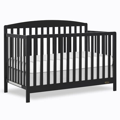 Dream On Me Odelle 5-in-1 Convertible Full-Size Baby Crib in Matte Black, GreenGuard Gold & BSA Converts to Toddler, Day & Full-Size Bed Sustainable Pinewood, 3 Mattress Heights