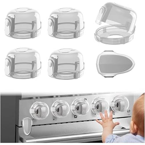 Stove Knob Safety Covers for Child Baby Proofing Kitchen Universal Size Gas Knob Covers Clear View Childproof Oven Knob Covers for Kids and Pets (5packs +1locks)