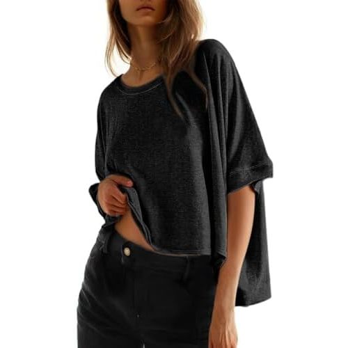 Dokotoo Summer Shirts 2025 Womens Solid T Shirts for Women Loose Oversized Tops Basic Tee