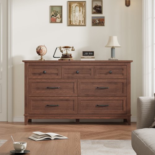 7 Dresser for Bedroom, 54" Wide Wooden Drawer Dresser with Storage Freestanding, Closet Storage Chest for Living Room, Office