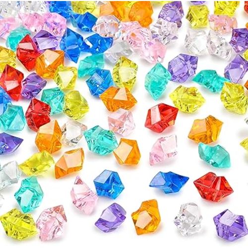 DomeStar 150Pcs Multicolored Fake Gems, Crushed Ice Rocks Fake Gemstones Plastic Crystals for Crafting Sensory Bin Filler Diving Toys Vase Fillers Table Scatter Decoration(Color Random)