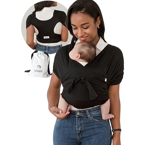 Konny Baby Carrier Flex SoftBreeze with Head Support - Adjustable, Easy to Wear, Hands-Free Breathable Baby Wrap Sling, Perfect for Newborn Babies Essentials up to 44 lbs (M-4XL) - Black