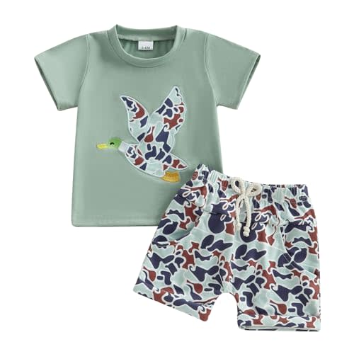 DNOMAID YZARC Toddler Baby Boy Hunting Clothes Mallard Duck Short Sleeve T-Shirt Tops Camo Shorts Set 2 Piece Summer Outfits