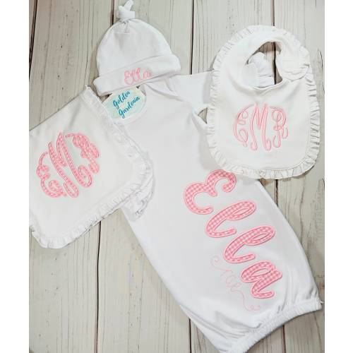 Personalized baby girl gown | Embroidered pink baby gown | Baby girl coming home outfit | Baby girl name gown | Monogrammed baby outfit