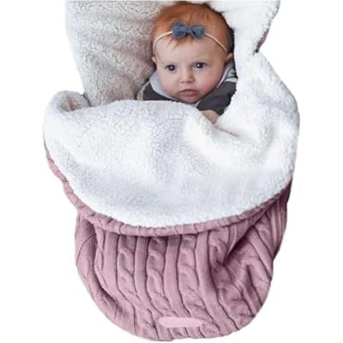 Baby Sleeping Bag fits Infant Newborn,Warm Baby Sleeping Bag,Winter Newborn Knit Wool Swaddling Blanket Kid Sleepsack Footmuff Stroller Knitted Sleep Nest Sack (Pink, One Size)