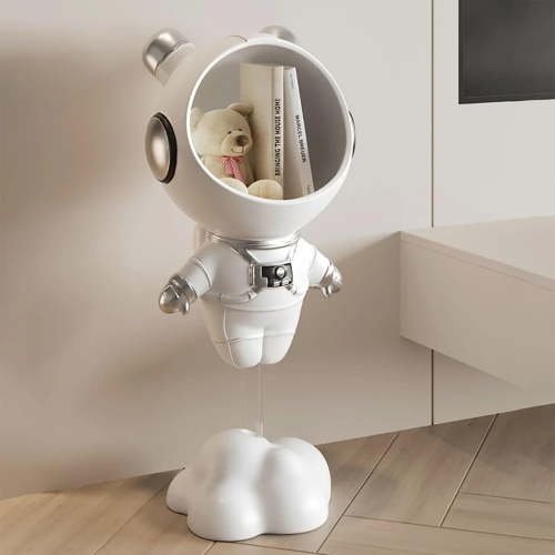 Modern Astronaut Statues White Spaceman Sculpture Floor Figurine Ornament End Side Table with Storage for Home Decoration (White)
