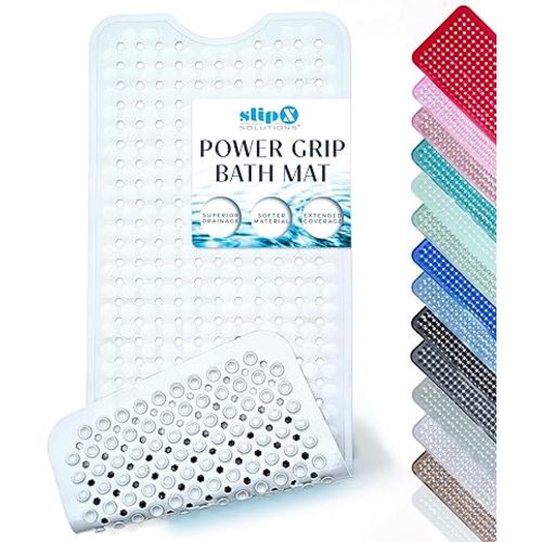 SlipX Solutions Power Grip Bathtub Safety Mat | Precision Grip Technology for Longer, Stronger, & Softer Wet Surface Protection | Solid White 39"x16"