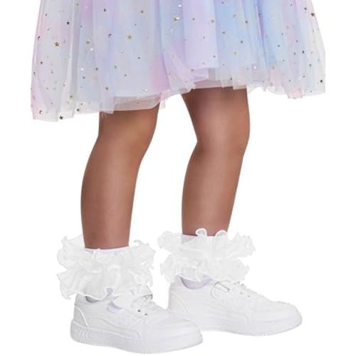 Witwot 3 Pairs Girls Ruffle Socks Toddler Double Lace Frilly Pageant Dress Sock Turn Cuff Socks