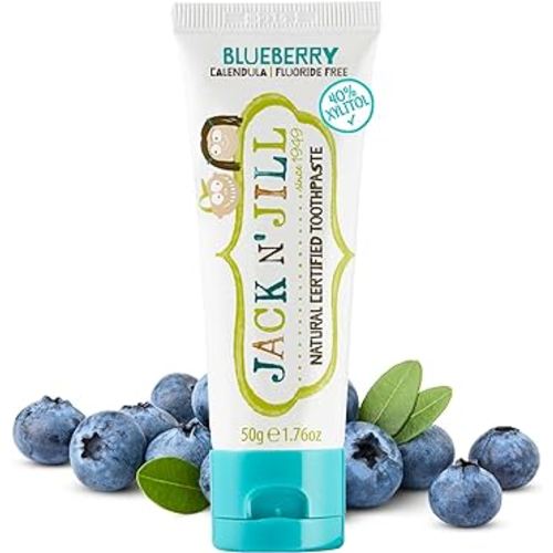Jack N' Jill Natural Toothpaste for Baby and Infants - Fluoride Free Training Toothpaste, 40% Xylitol, BPA Free - Blueberry, 1.76 oz (Pack of 1)