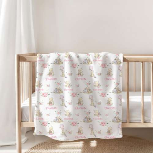 Baby Girl Winnie the Pooh Swaddle Set - Personalized Newborn Blanket Headband Set -Classic Pooh Baby Shower gift -Coming Home outfit sbs606