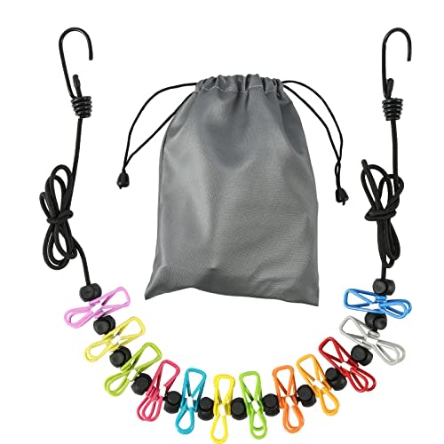 Retractable Portable Travel Clothesline Camping Clothing Line with 12 Clips | For Indoor Laundry Drying Line Outdoors Camping Essentials & RV Hotel with Waterproof Bag, Stretchable from 10 to 12 Feet