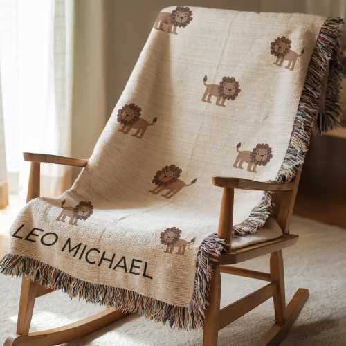 Personalized Lion Baby Blanket Safari Nursery Decor Baby Shower Gift Custom Baby Name Blanket Lion Safari Baby Blanket Jungle Theme Nursery