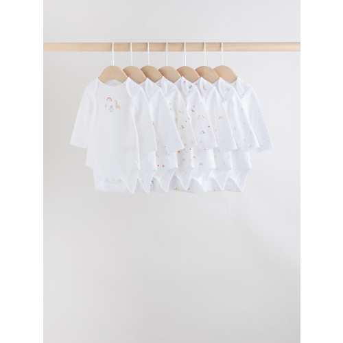 White Character 7 Pack Long Sleeve 100% Cotton Baby Bodysuits