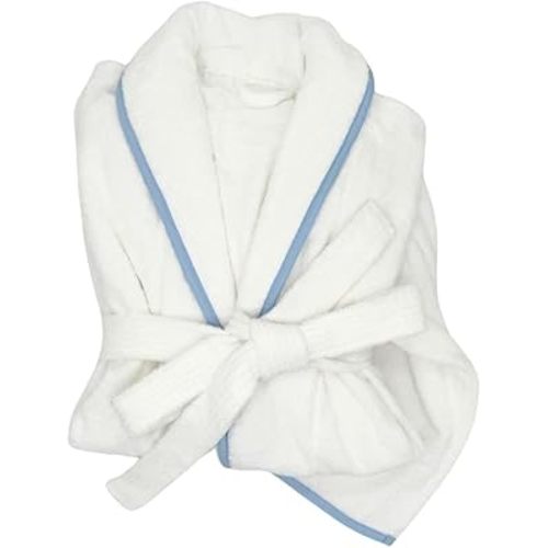 Jillien Harbor Womens Cotton Bathrobe – Towel Robe for Women in Soft Terry Cloth, Highly Absorbent Cotton Robes for Women with Refined Blue Piping, Cuffed Sleeves Medium to Large Fit — One Size, White