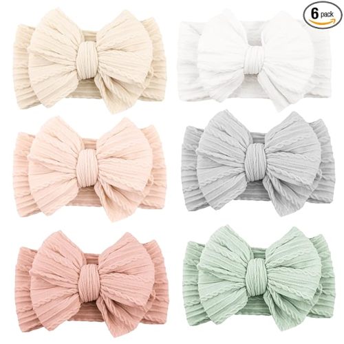 Niceye Handmade Baby Headbands Soft Stretchy Nylon Hair Bands with Bows for Newborn Infant Baby Toddler Girls