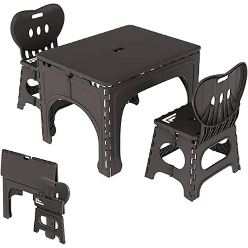 UNICOO® Kids Folding Table and Chairs Set, Kids Table & Chairs Foldable, Foldable Activity Table, Portable Picnic Table, Ideal for Indoor and Outdoor, Durable & Easy to Store (599)(Chocolate Brown)