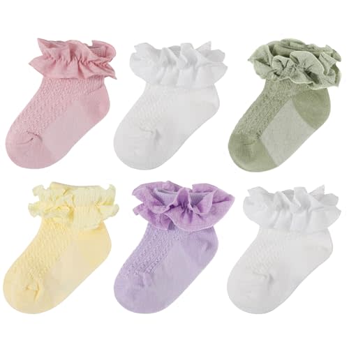 DRESHOW BQUBO Baby Girls Toddler Anti Slip Socks - Cute Frilly Ruffle Grip Ankle Socks for Infant Toddler