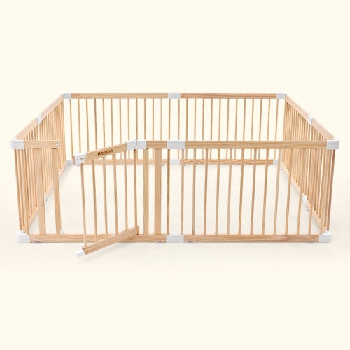 HARPPA Wooden Baby Gate Playpen | Non-Toxic Foldable DIY Adjustable Play Yard for Infants & Toddlers – Natural Finish Baby Fence for Small & Large Spaces