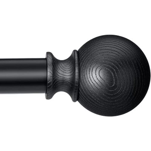 Black Curtain Rods for Windows 28 to 48 Inch(2.3-4ft)- 1'' Diameter Heavy Duty Curtain Rods with Imitation Wood Grain Pattern Finials,Adjustable Decorative Curtain Rods Set,28-48''