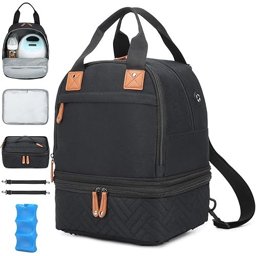 Breast Pump Bag for Spectra S1/S2 - Spectra Pump Bag with Ice Pack & Waterproof Mat, Portable Breast Milk Cooler Case for Work, Travel and Family Use, Black
