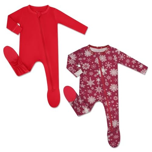 HAPIU Rayon from Bamboo Baby Footed Pajamas, 2 Way Premium Zipper, Footie for Baby Boy Girls, Newborn-24 Months