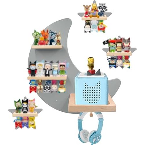for Toniebox 1 and Toniebox 2 Tonie Shelf Wall Mounted Set,Tonies Figures Tonies Storage,Magnetic Wooden Floating Shelves Compatible with Tonie Box Player Character for Children Room