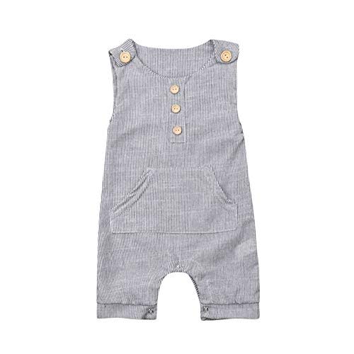 rechange Infant Toddler Baby Boy Girl Sleeveless Button Striped Romper Shorts Bodysuit Jumpsuit