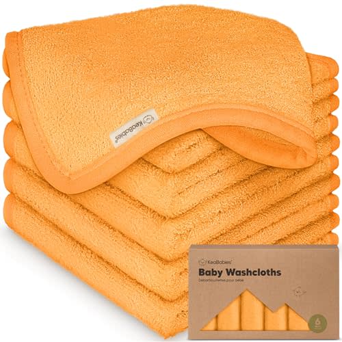6-Pack Baby Washcloths – Soft Absorbent Viscose from Bamboo Washcloths for Face, Body, Baby Towels for Newborn, Kids, Toddlers, Infant, Gentle on Sensitive Skin, 10x10 Reusable Face Towels (Carrot)
