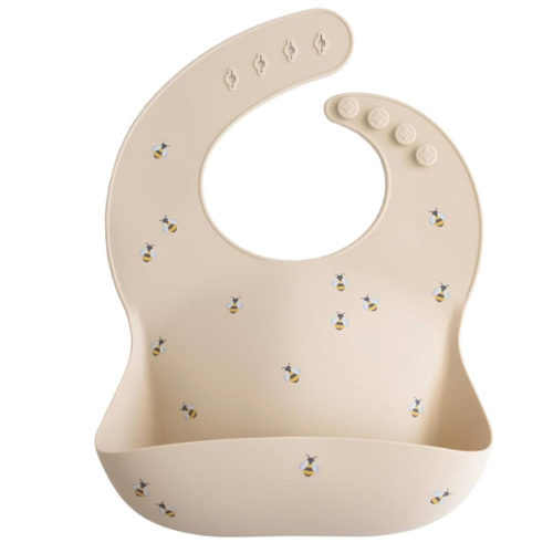 mushie Silicone Baby Bib | Adjustable Fit Waterproof Bibs (Bees)