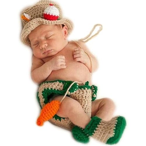 Pinbo Baby Photography Prop Crochet Fishing Fisherman & Fish Hat Diaper Shoes