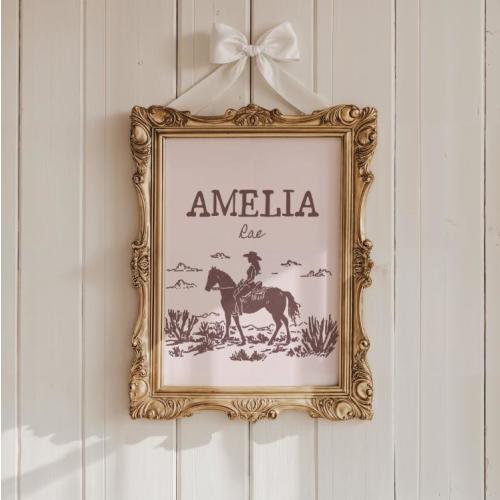 Customizable Vintage Western Nursery Print: Cowgirl Wall Art Digital Download, Pink Western Nursery Decor