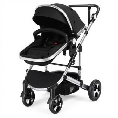 TODECARE 3-in-1 Reversible Baby Stroller with Newborn Pram Conversion, Adjustable Canopy and Handle, Black