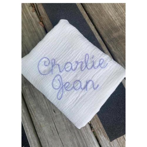 Personalized Muslin Swaddle: Embroidered Baby Name, Shower Gift