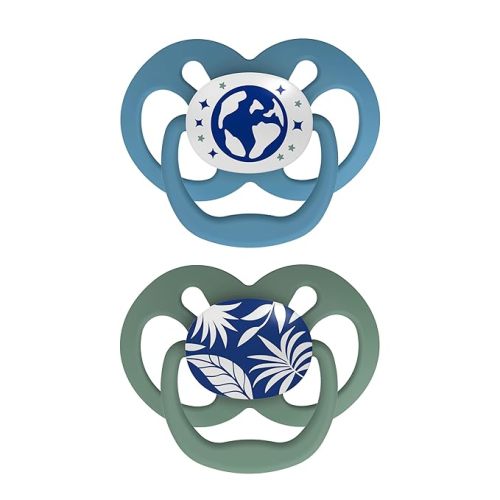 Dr. Brown's Advantage Glow-in-the-Dark Baby Pacifier, Fully Symmetrical Soother with Soft Silicone Bulb, Blue Nature, 6-18m, BPA Free, 2 Pack