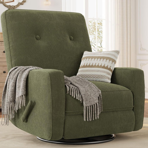 Latitude Run® Oversized Swivel Rocker Recliner Chair, 360° Glider Recliner for Adults, Linen Upholstered Chair for Living Room | Wayfair