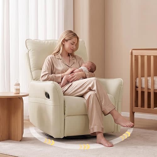FiveWillowise Rocking Chair Nursery,360°Swivel Rocker Recliner Chair, Beige