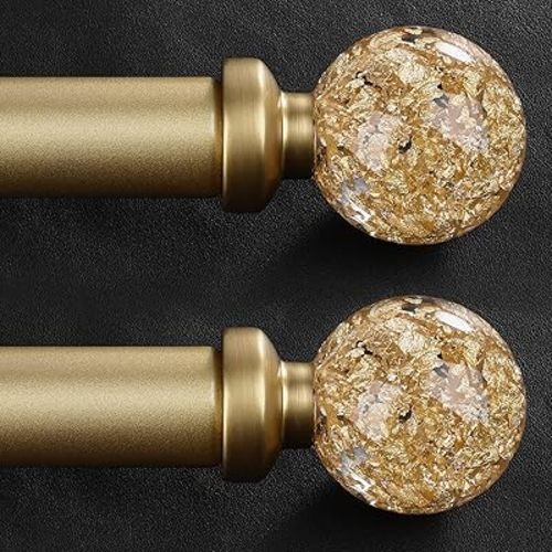 2 Pack Gold Curtain Rods for Windows 28 to 48 Inch, 1'' Heavy Duty Adjustable Drapery Rod with Unique Crystal Ball Finials, Modern Decorative Curtain Rod,Size; 30-60''