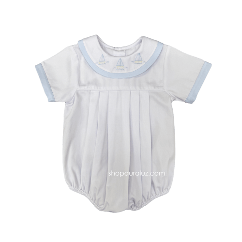 Auraluz Pique Boy Bubble...White with small round collar,blue binding – AURALUZ