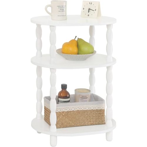 MaxSmeo White Side Table, 3-Tier Small Oval End Table, Modern Night Stand Wood Accent Table for Living Room, Bedroom, White