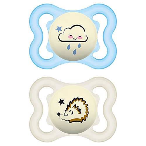 MAM Supreme Night Baby Pacifier, for Sensitive Skin, Patented Nipple, 2 Pack, 0-6 Months, Boy