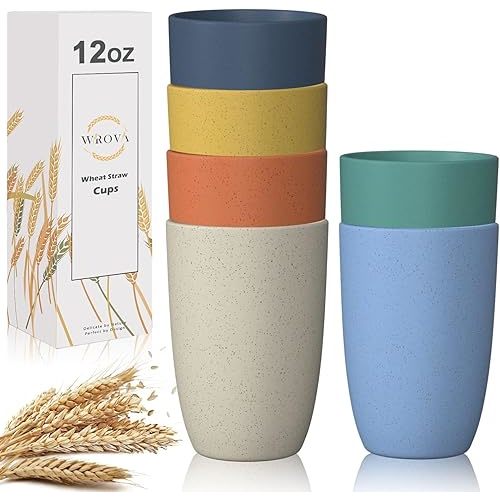 Wrova Wheat Straw Cups 6 PCS Good Alternative to Plastic Reusable Cups 12 oz Unbreakable Drinking Cup Reusable Dishwasher Safe Water Plastic Glasses with 6 Colors